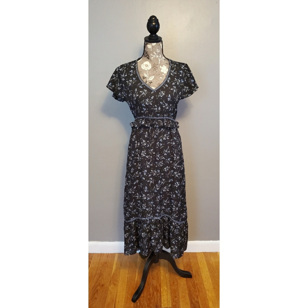 Max Studio black/blue floral pattern midi dress